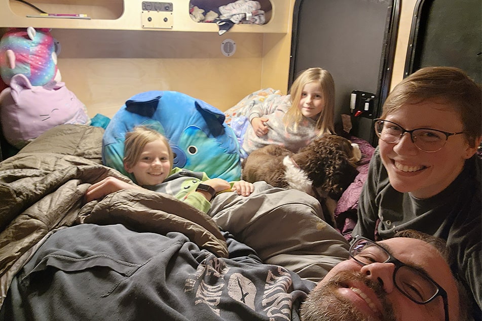 Family in their new Hiker Trailer